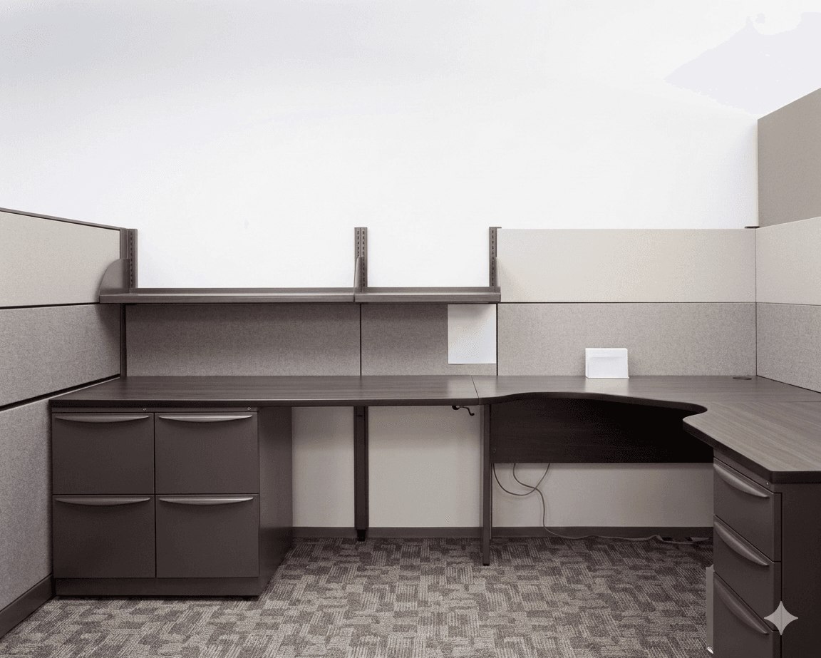 An orderly, empty cubicle workstation
